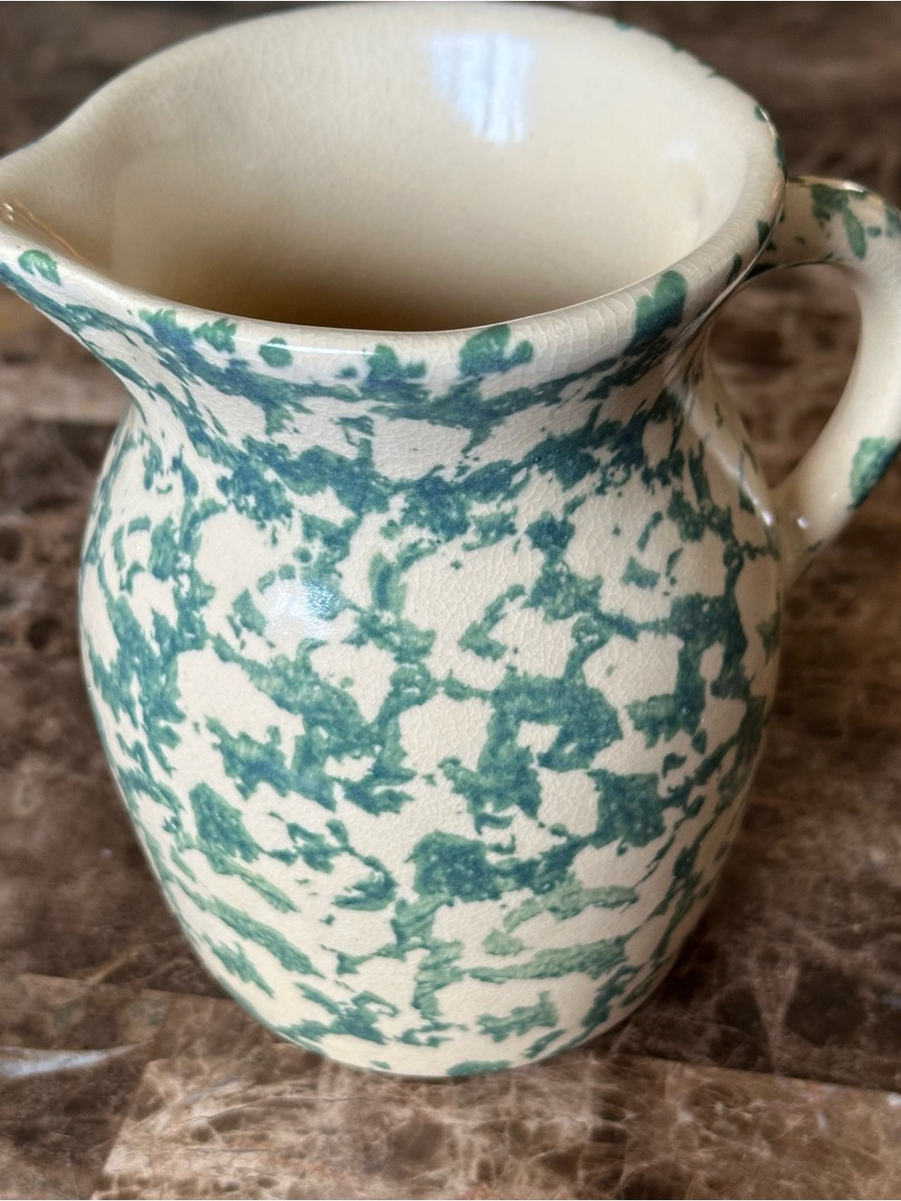 Vintage Robinson Ransbottom Green Spongeware Pitcher Roseville Ohio